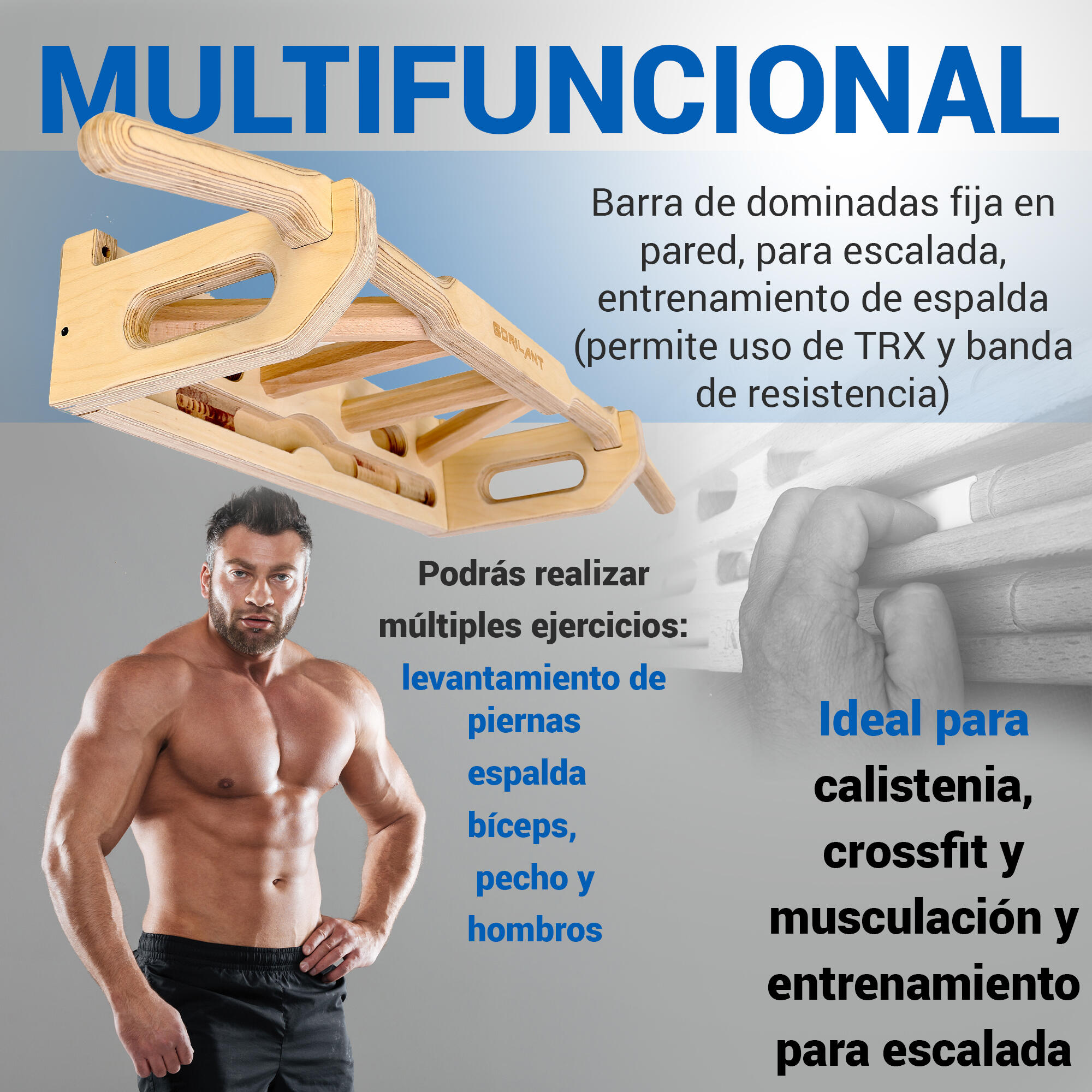 Barra de dominadas Titan, agarres múltiples | Escalada | 140kg 4/7
