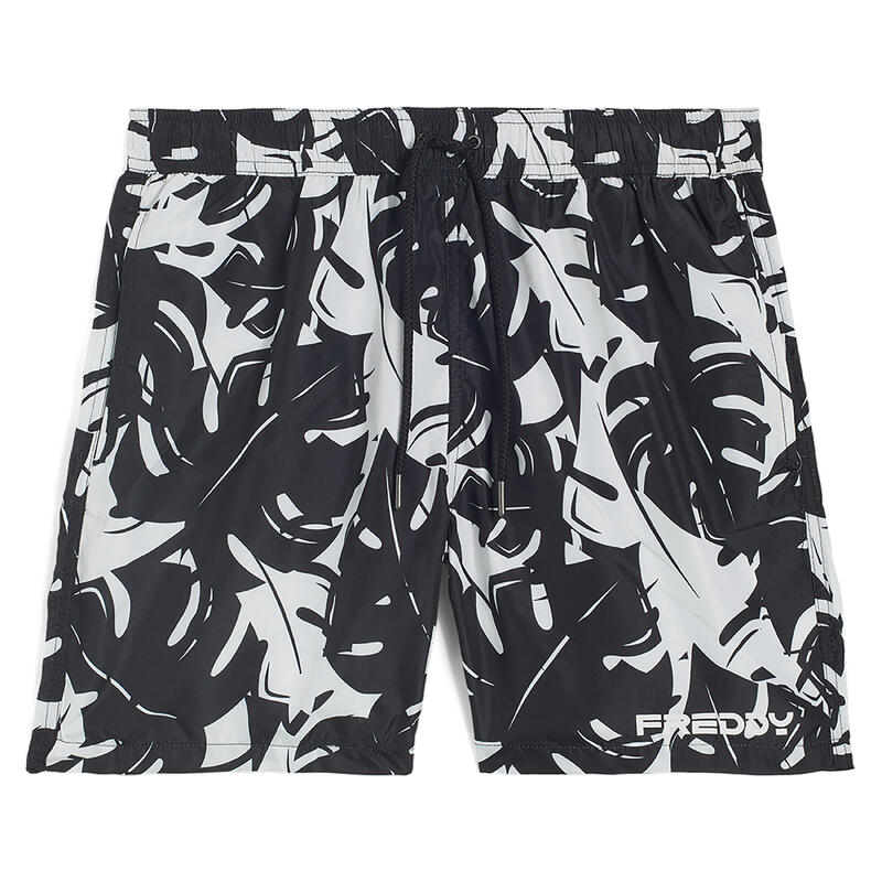 Short de bain à motifs tropicaux bicolores avec poches