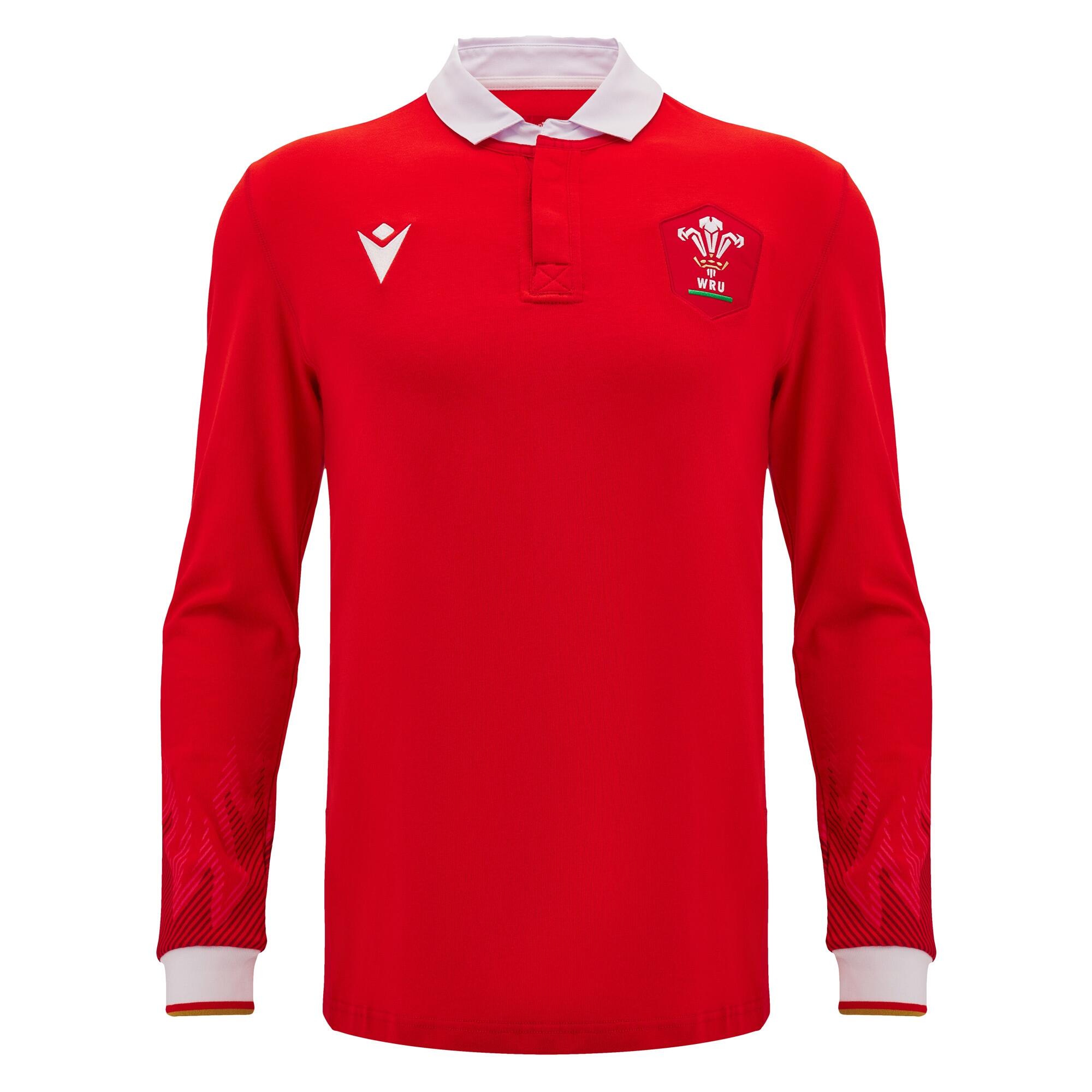 Wales WRU 2024/25 Adults Long Sleeve Cotton Rugby Shirt 1/5