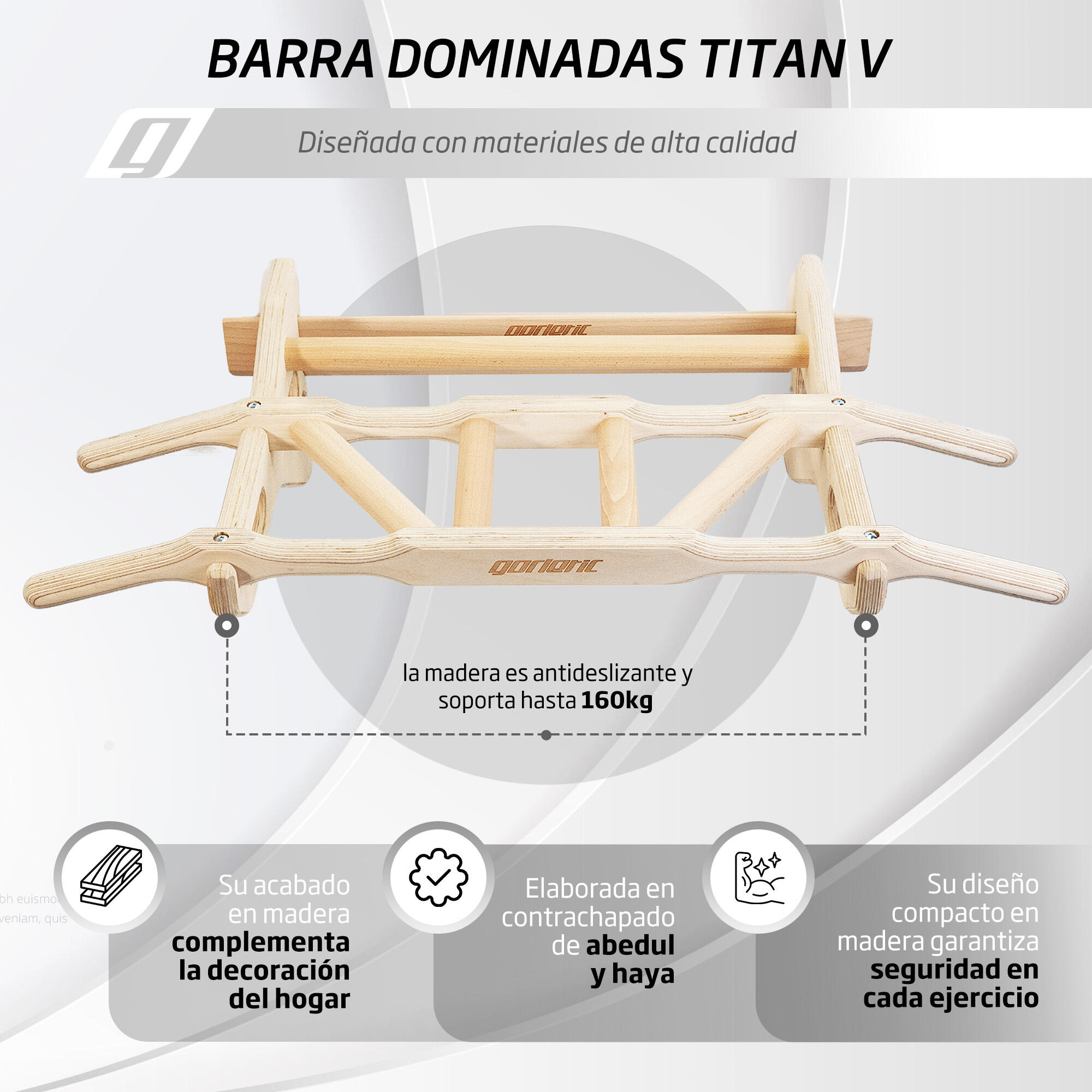 Barra de dominadas, agarres múltiples, hasta 140kg, desmontable de la pared 2/7