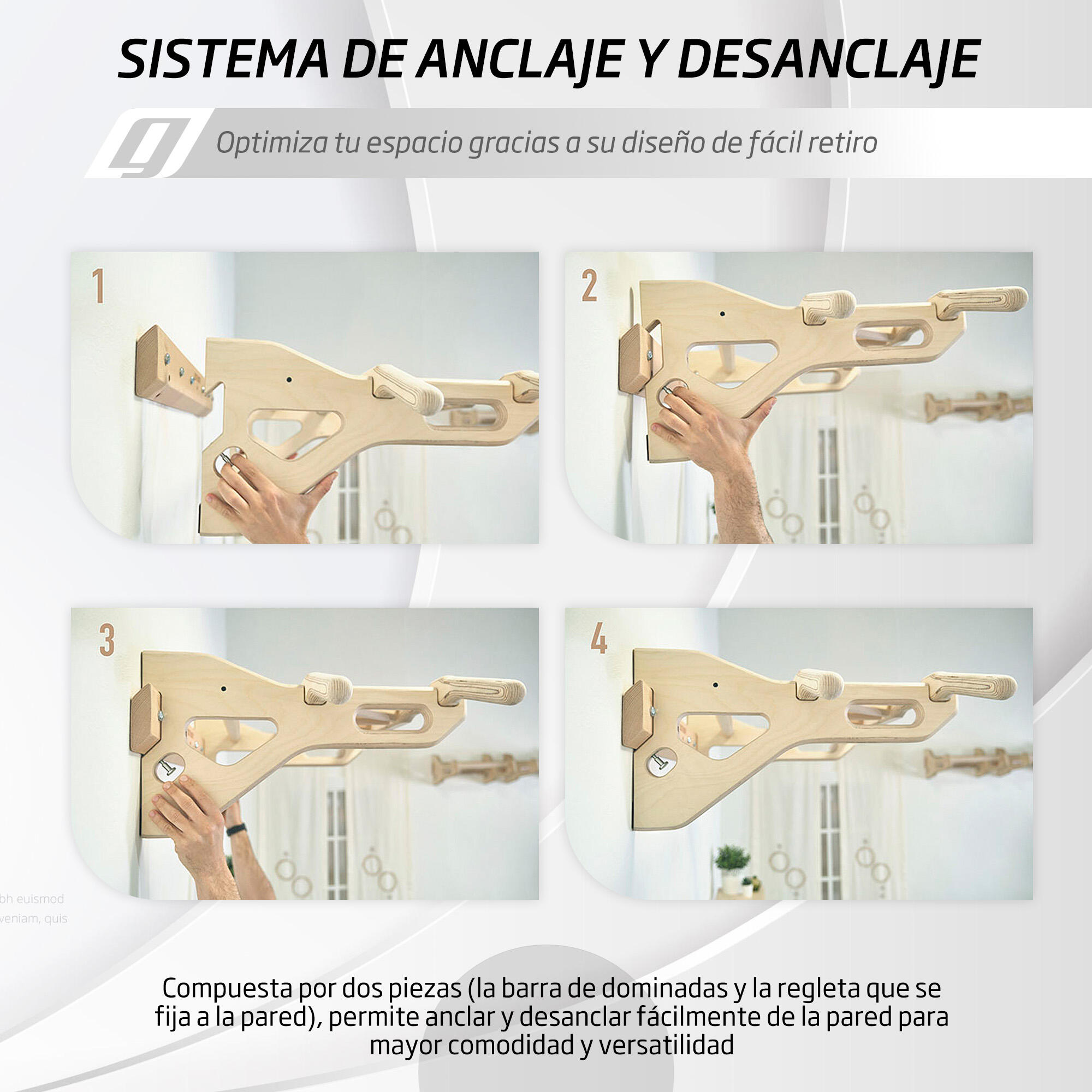 Barra de dominadas, agarres múltiples, hasta 140kg, desmontable de la pared 3/7