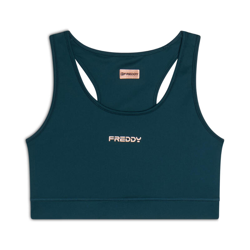 Brassière de sport en tissu technique avec logo couleur bronze