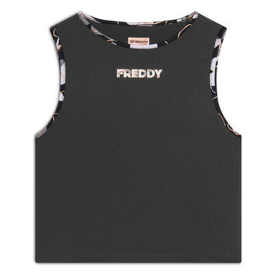 Top sportivo in tessuto tecnico con logo bronzo