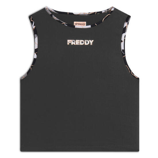 Top sportivo in tessuto tecnico con logo bronzo