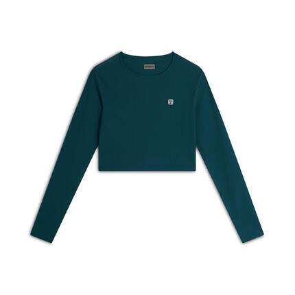 Haut court à manches longues en tissu technique côtelé