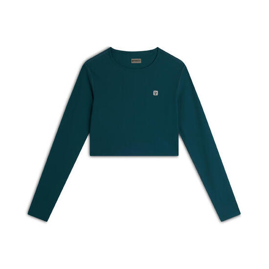 Haut court à manches longues en tissu technique côtelé