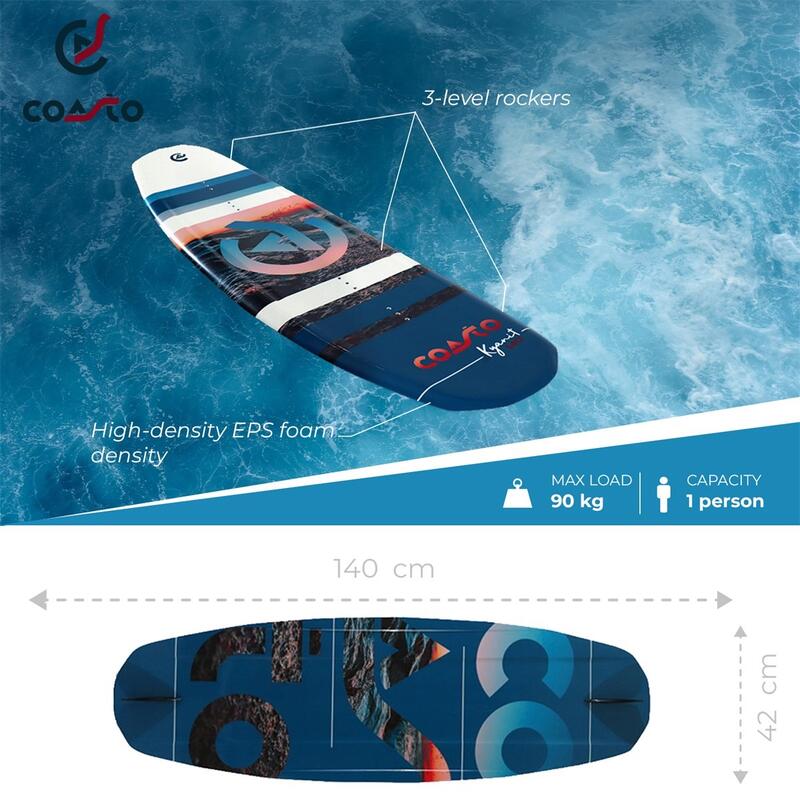 Wakeboard Kyanit 140 hibrid/polivalent 140cm - Până la 90kg / 3 Niveluri
