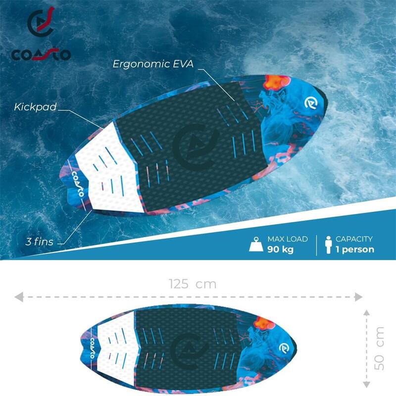 Placă de wakesurf - Opal - 125x50x3 CM