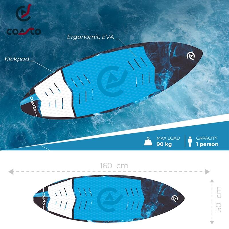 Wakeboard Coasto Onyx - stabil/ușor de manevrat 160cm (5,24") x 50cm (1,64")