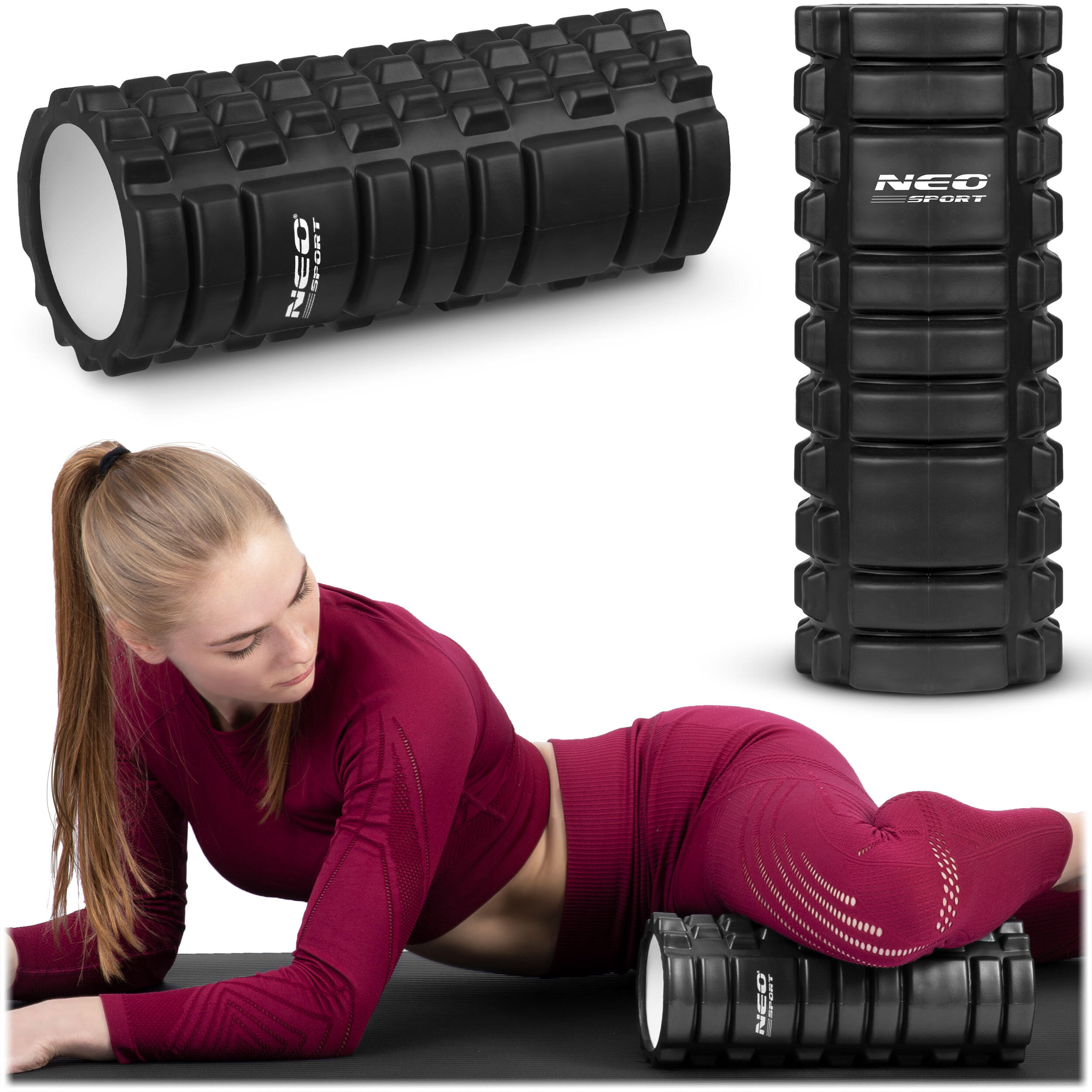 NEO-SPORT Rodillo de masaje ejercicio protuberancias Eva Neo-Sport Negro