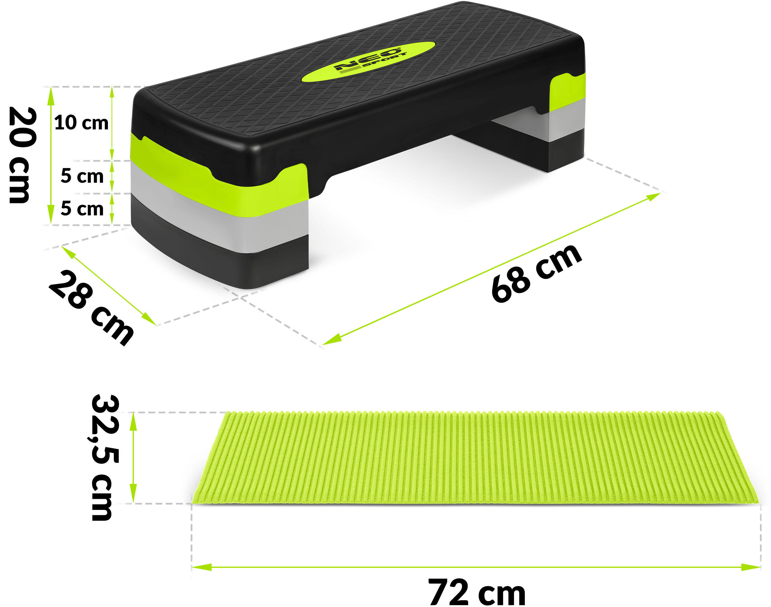 Step do aerobiku 68x28x10/15/20cm Neo-Sport NS-400 zielony 5/7
