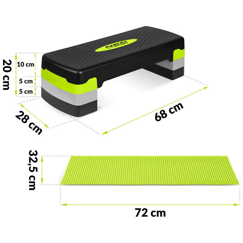 Step pentru aerobic 68x28x10/15/20 cm Neo-Sport NS-400, verde.