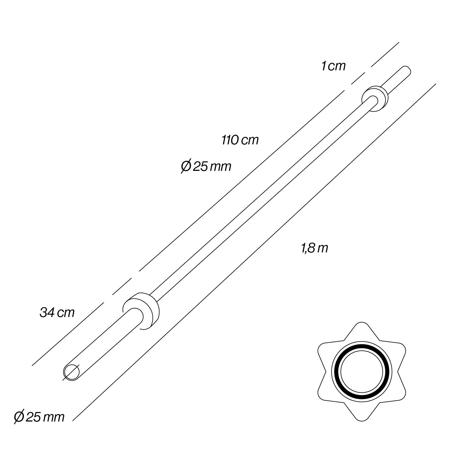Barre Olympique 1,8m * 25mm + 2 Stop-disques Fitness Tech 2/5