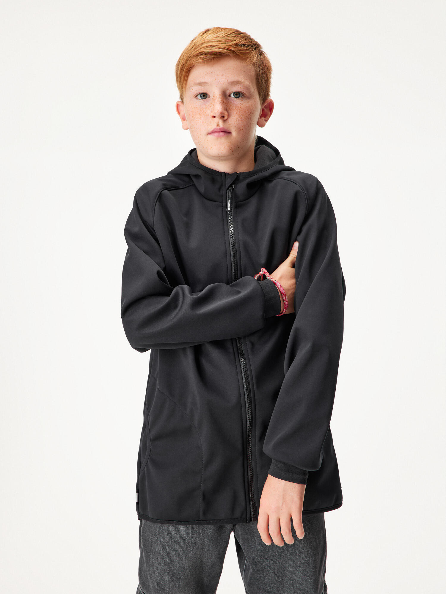 Elastische Softshell-Jacke mit Fleece für Kinder Basic, Schwarz 2/7