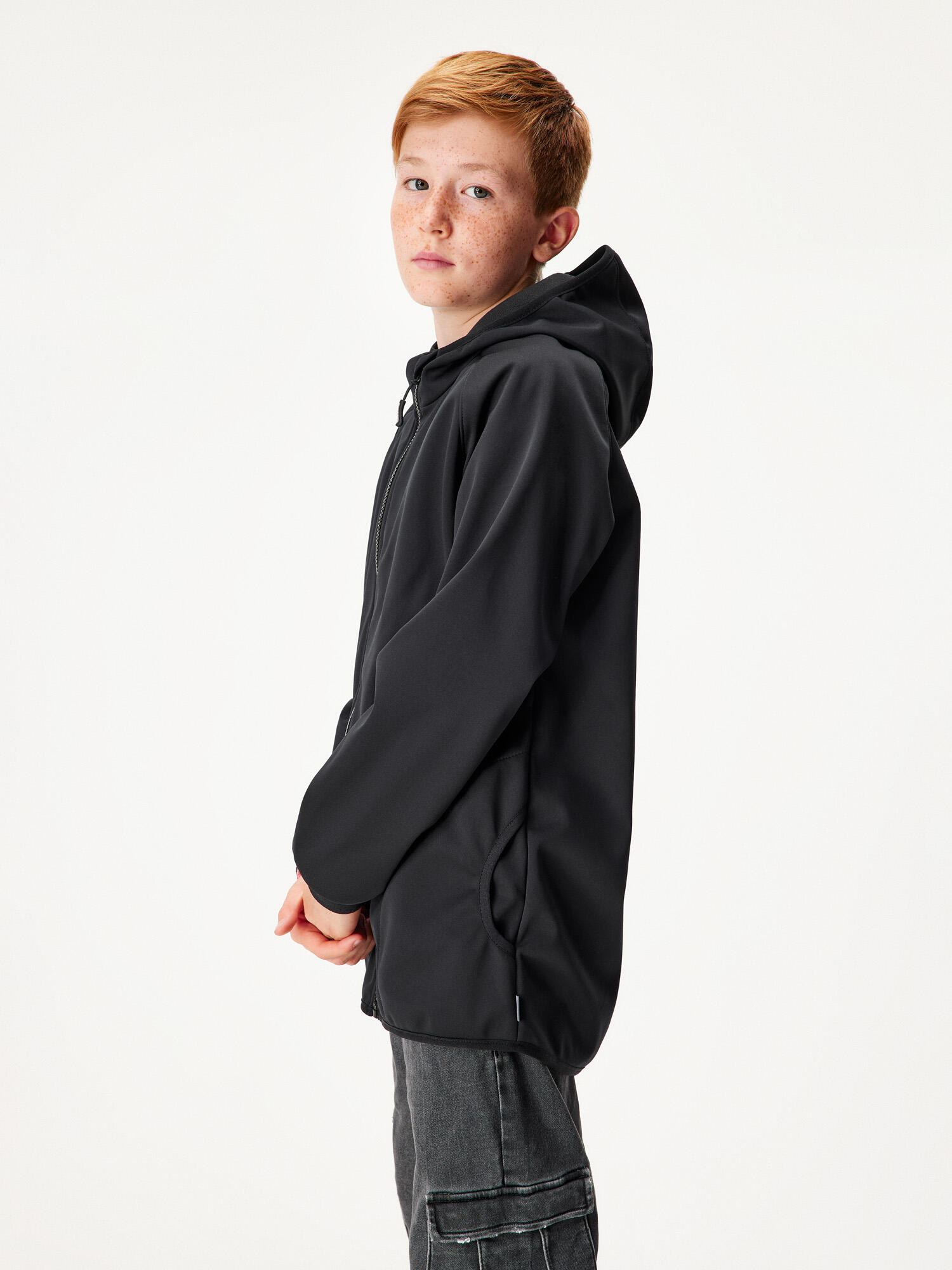 Elastische Softshell-Jacke mit Fleece für Kinder Basic, Schwarz 3/7