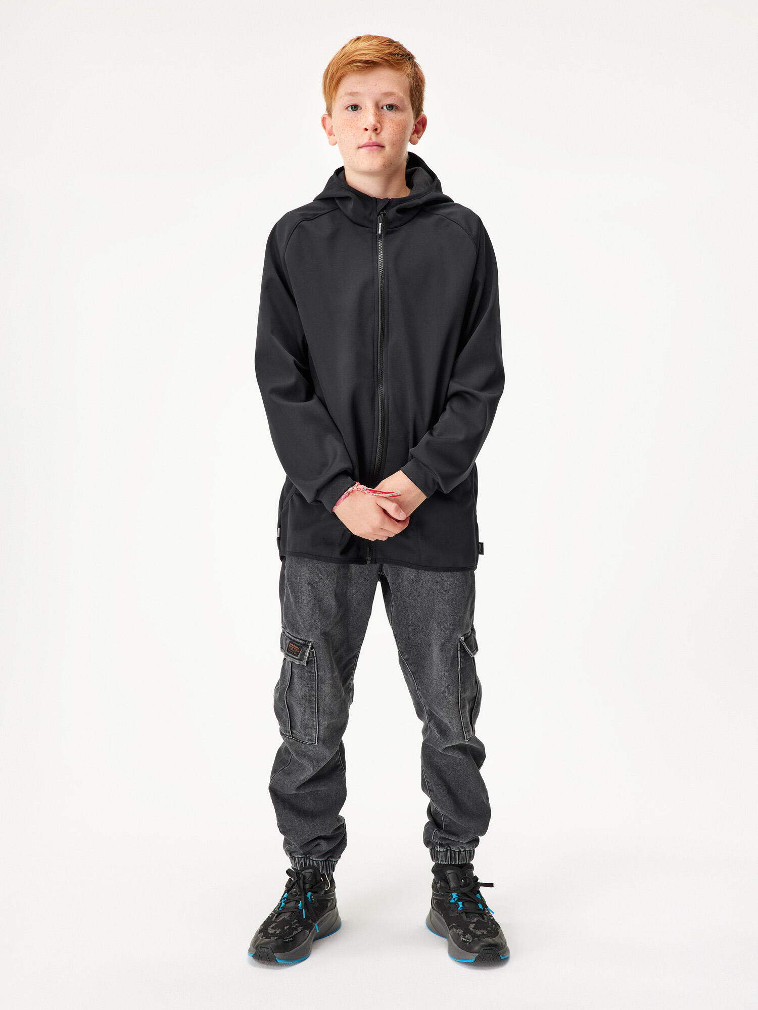 Elastische Softshell-Jacke mit Fleece für Kinder Basic, Schwarz 4/7