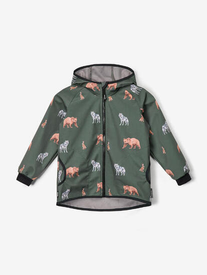 Softshell-Jacke mit Fleece für Kinder Basic, Khaki, Waldtiere