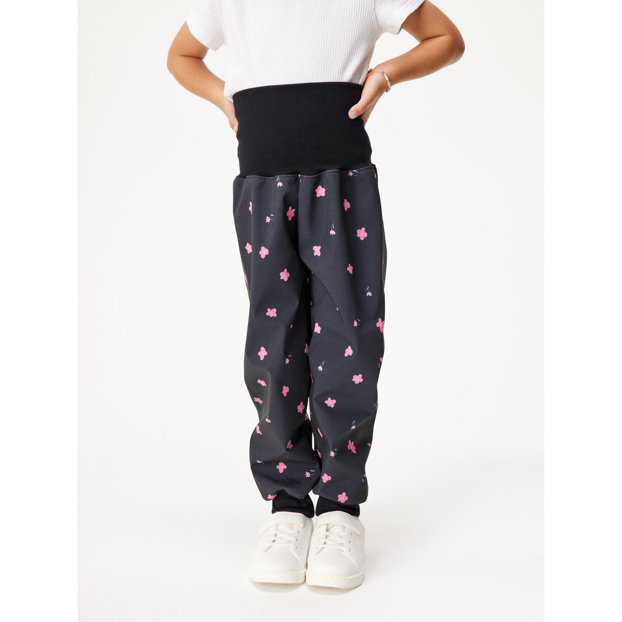 UNUO Batolecí softshellové kalhoty s fleecem Basic, Černá, Květiny