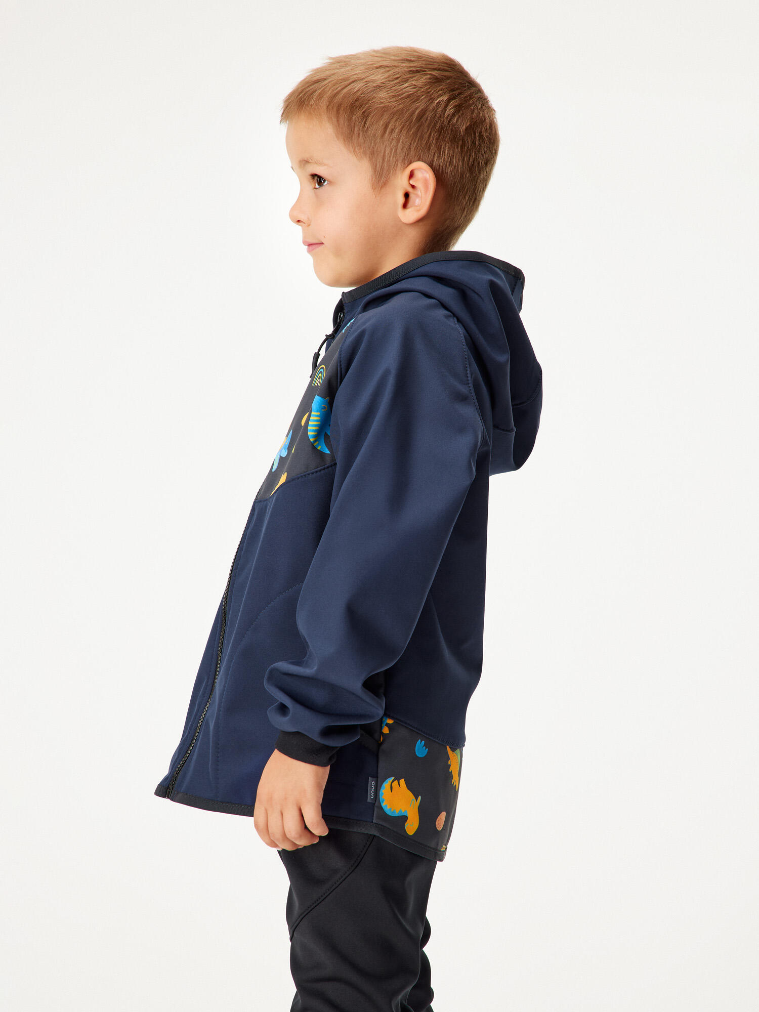 Softshell-Jacke mit Fleece für Kinder Basic, Dunkel Blau Schwarz, Dinosaurier 2/7