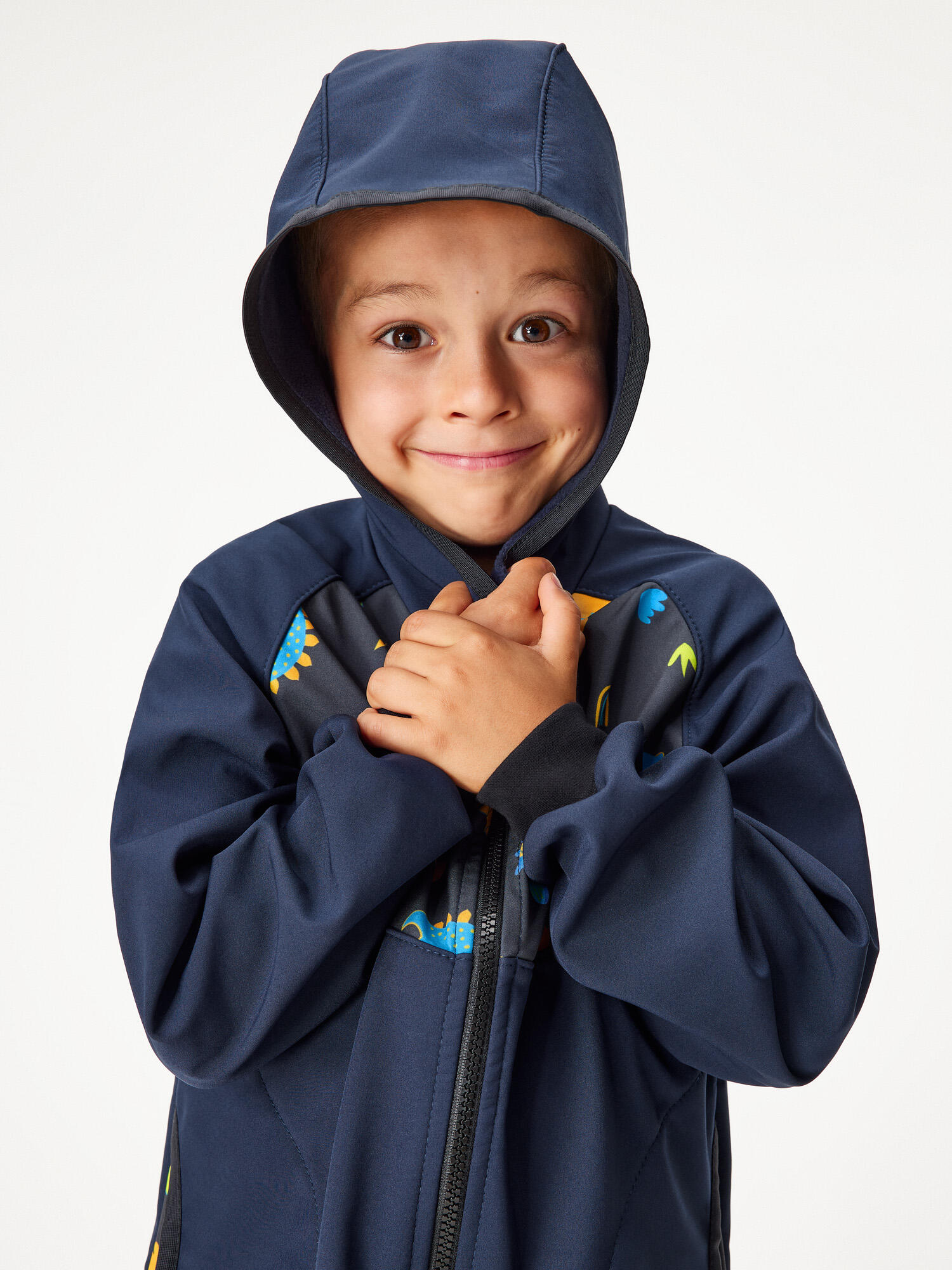 Softshell-Jacke mit Fleece für Kinder Basic, Dunkel Blau Schwarz, Dinosaurier 5/7
