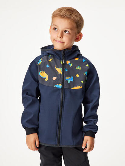 Softshell-Jacke mit Fleece für Kinder Basic, Dunkel Blau Schwarz, Dinosaurier