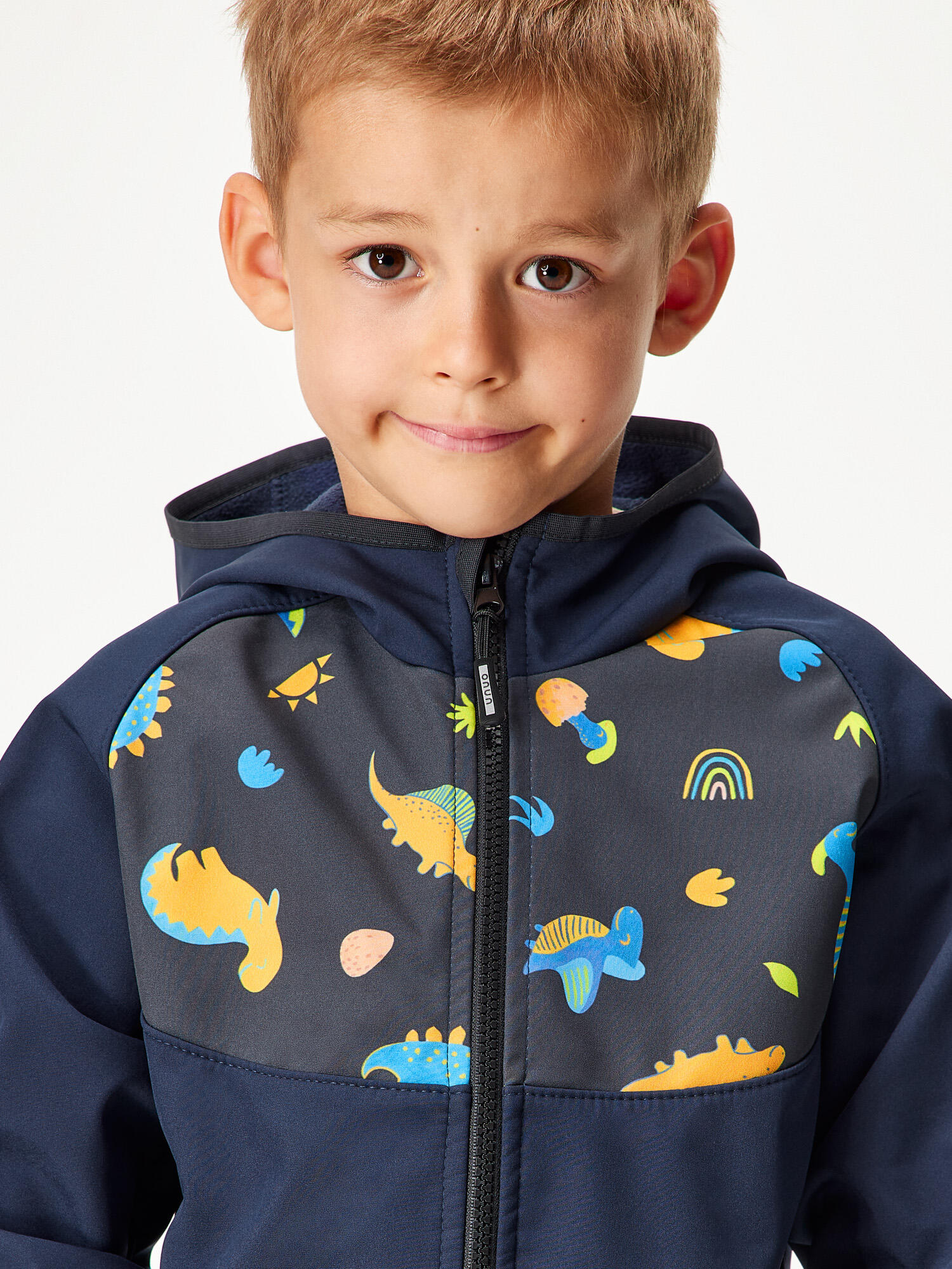 Softshell-Jacke mit Fleece für Kinder Basic, Dunkel Blau Schwarz, Dinosaurier 4/7