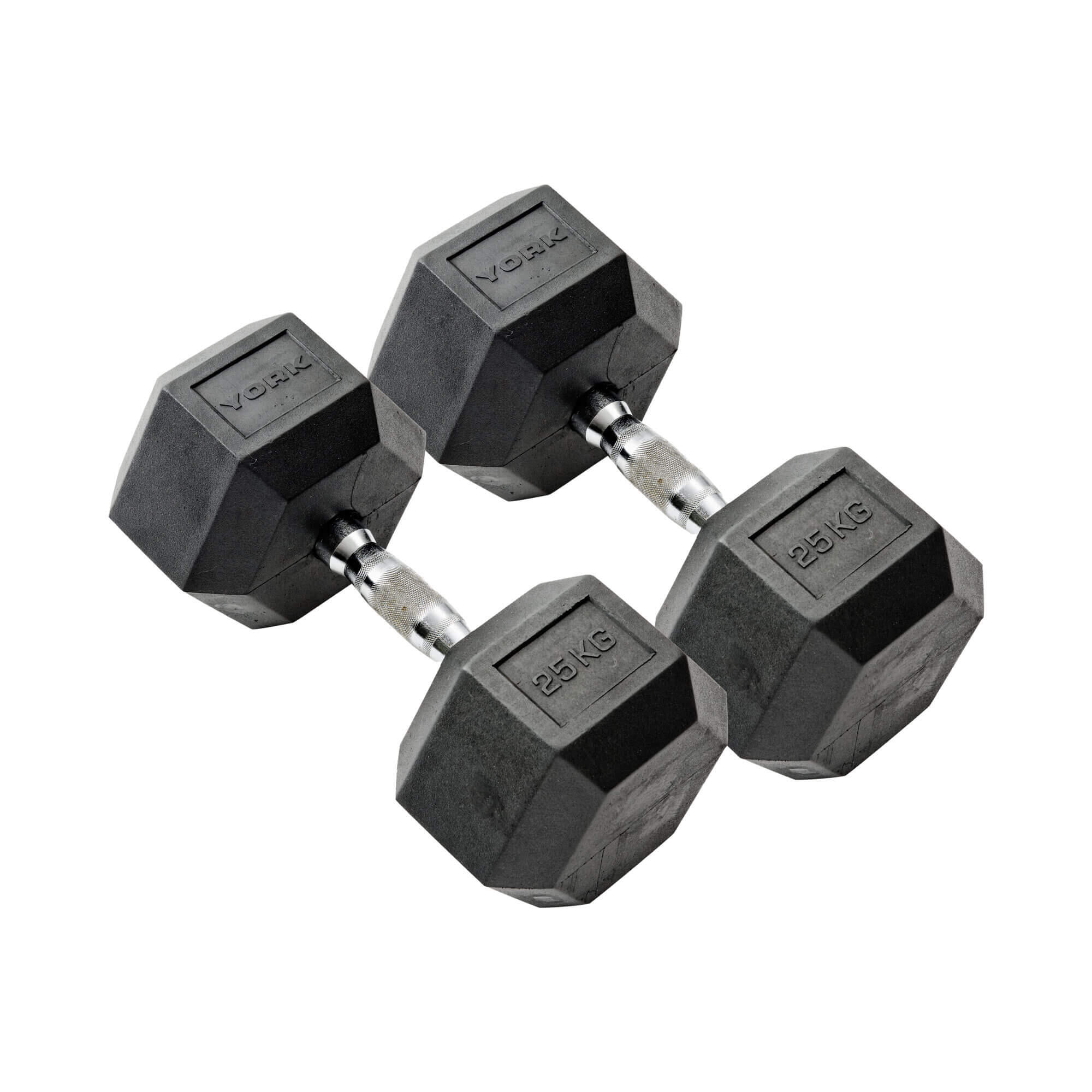 YORK York Fitness Rubber Hex Dumbbells 2 x 25kg