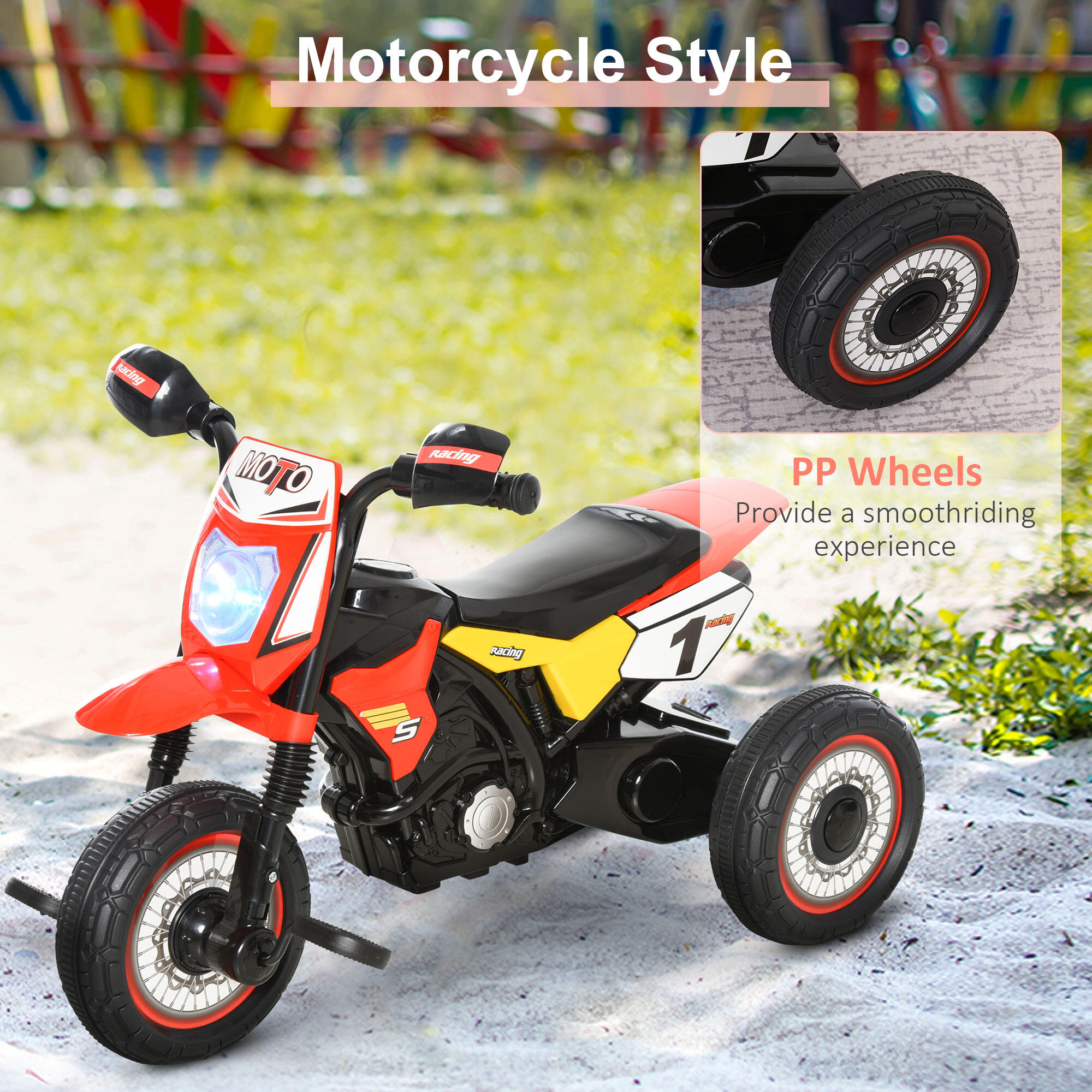 HOMCOM Triciclo per Bambini Stile Moto a Pedali con Luci e Suoni Età 18-36 Mesi 5/7