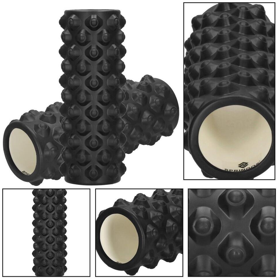 Wałek piankowy do masażu i ćwiczeń 33x10,5 cm roller z wypustkami, czarny