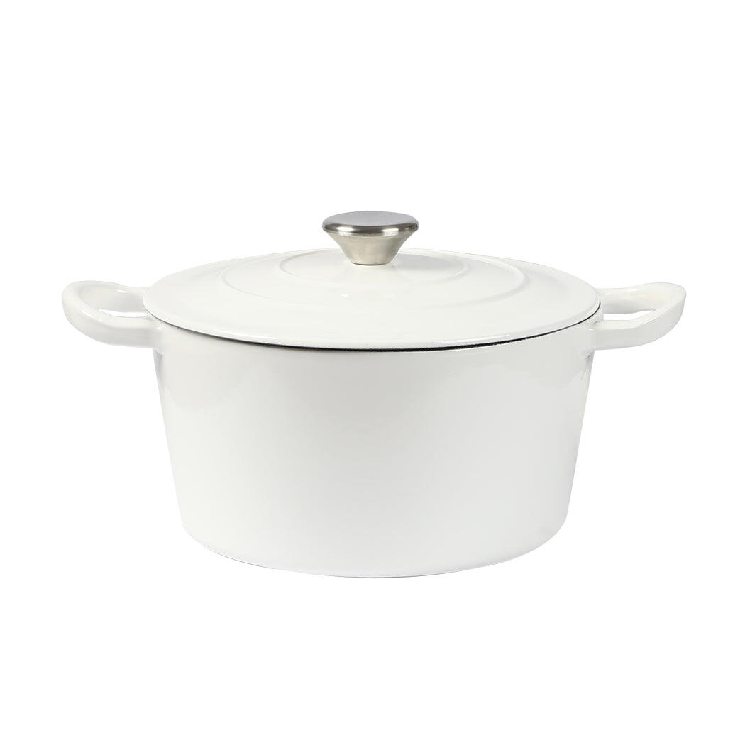 TOQUE 4L Round Cast Iron Dutch Oven Casserole - White