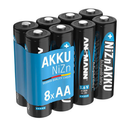 Akku Mignon AA 1500mAh 1,6V NiZn, 8 Stück, für Kamera, Controller