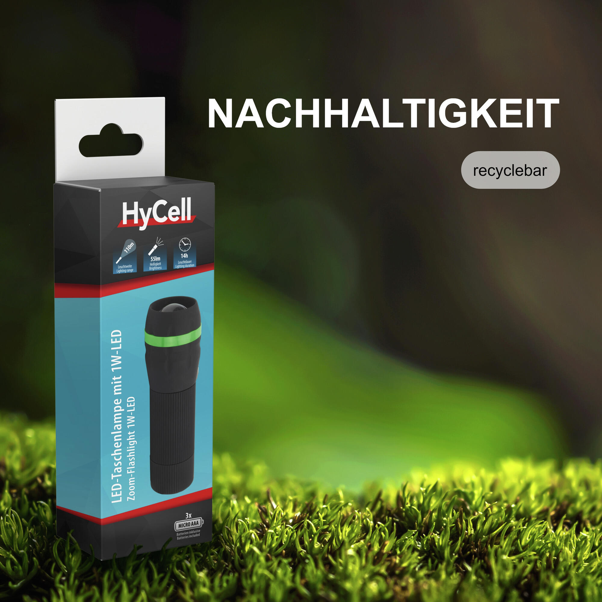 HyCell Mini LED Taschenlampe zoombar & fokussierbar inkl. AAA Batterien 4/7