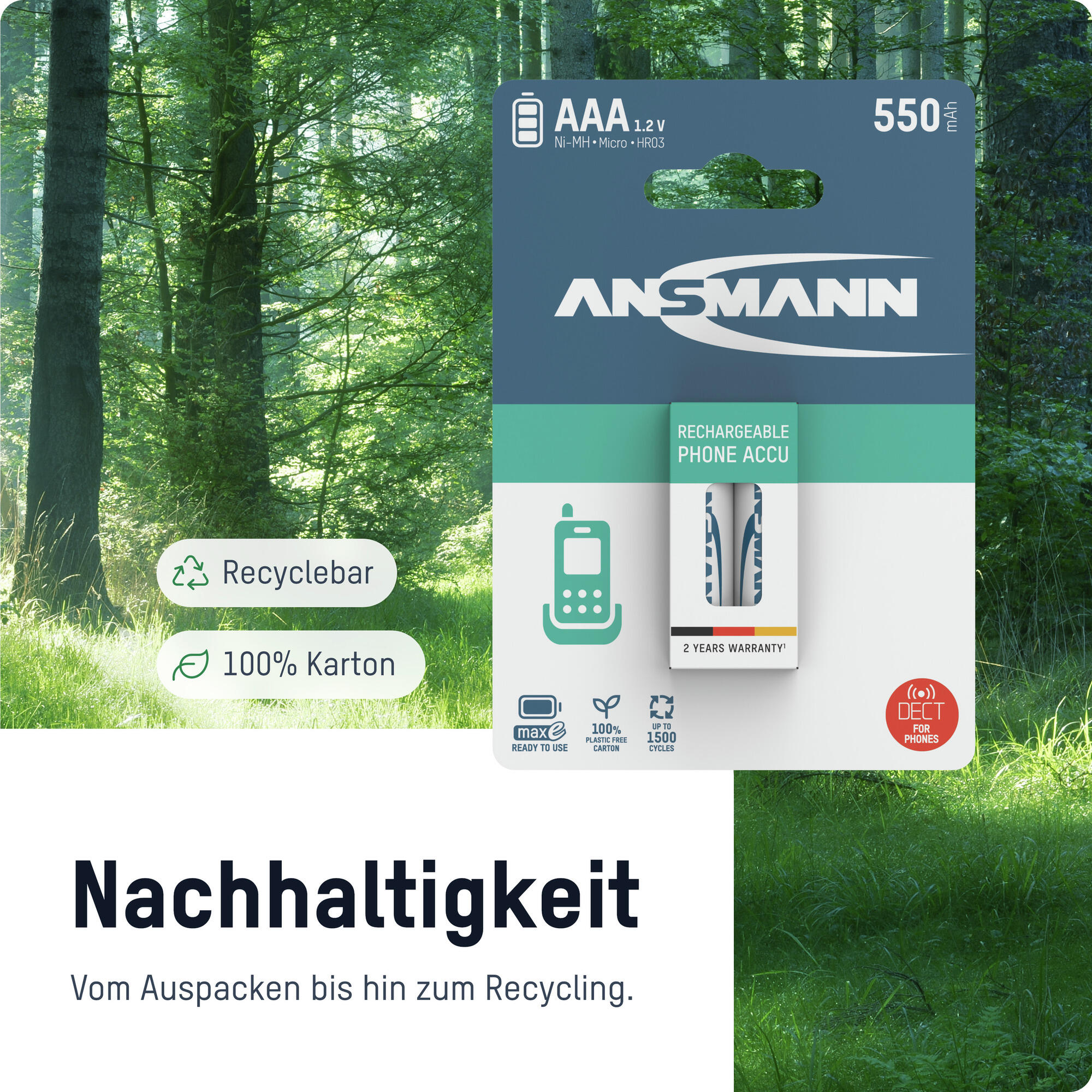 ANSMANN Akku AAA Micro 800 mAh 1,2V NiMH - 6 Stück, wiederaufladbar mit maxE, 3/7