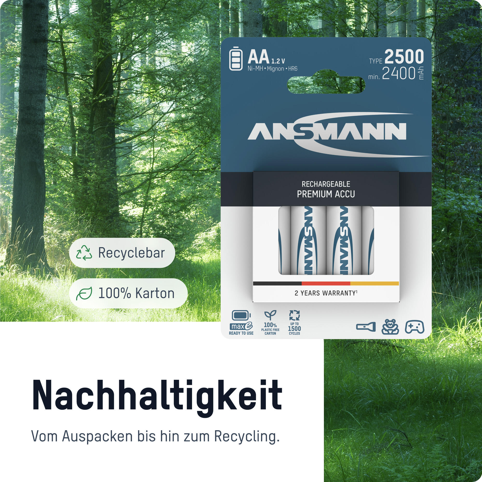 Akku Mignon AA 2500 mAh1,2V Ni-MH, 16 Stück, geringe Selbstentladung 4/7
