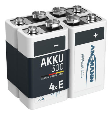 9V E-Block Akku 300 mAh Geringe Selbstentladung