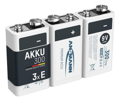 9V E-Block Akku 300 mAh Geringe Selbstentladung