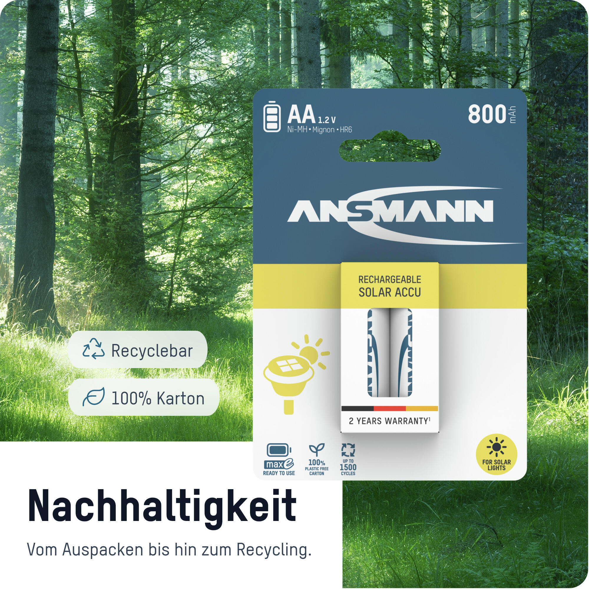 ANSMANN Akku AA Mignon 800mAh 1,2V NiMH für Solarlampen 6 Stk. wiederaufladbar 3/7