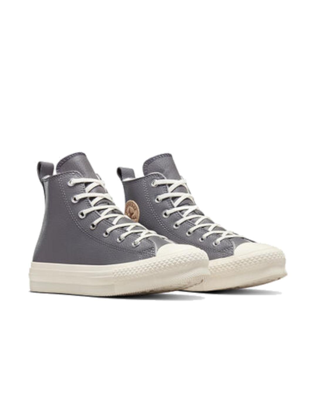 Chaussures pour fille Converse Eva plateforme haute en cuir Gris 3/7