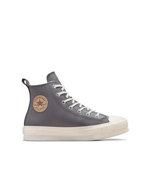 Scarpe da bambina Converse Eva platform alta in pelle grigia.
