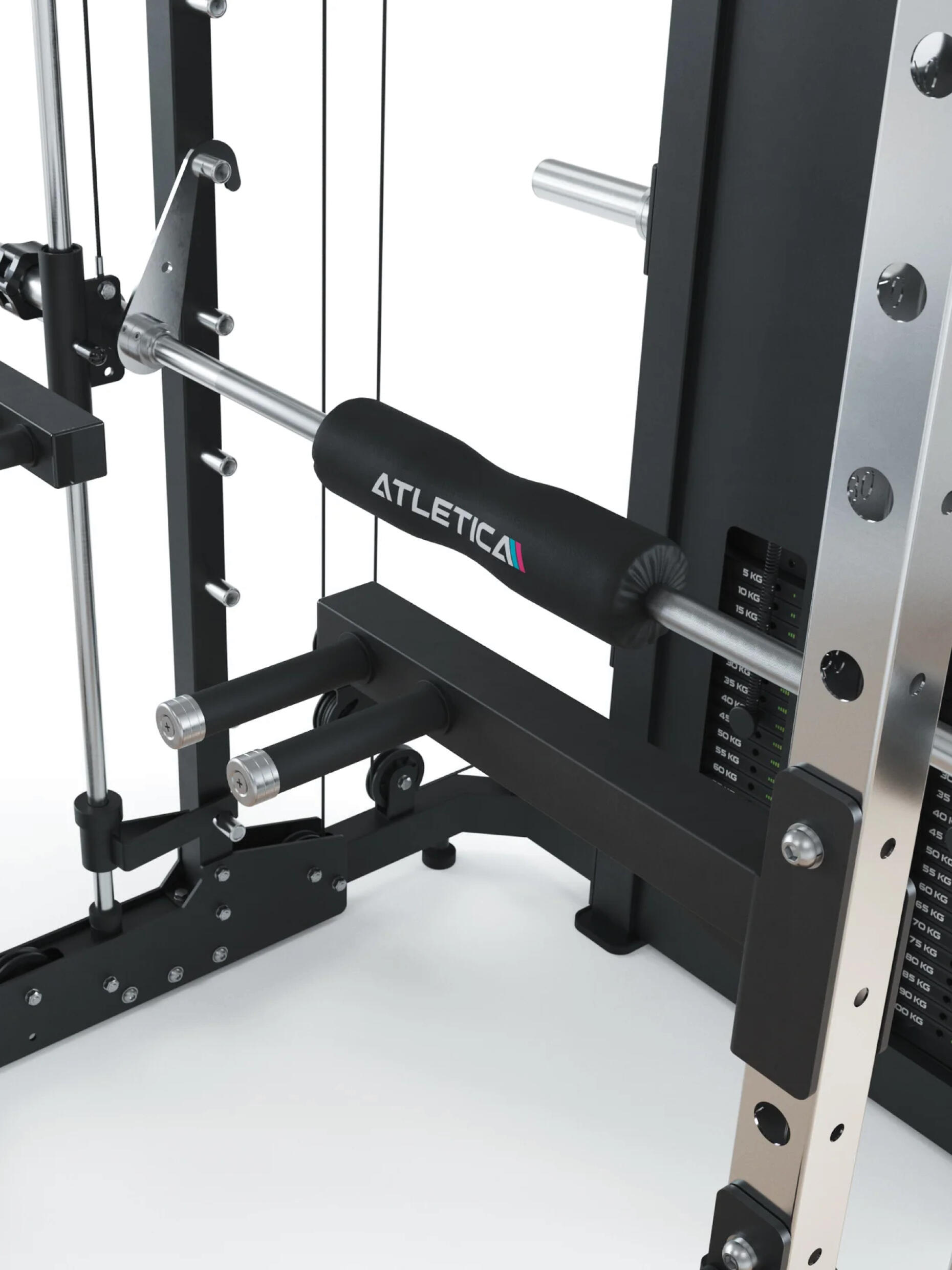 ATLETICA Prime | Multipresse Allround Power Rack & Smith Machine | Powerlifting Monolifts | Jammer Bras | Presse à Jambes | Bloqueur De Jambes | Dip | Charge Maximale : 180 Kg