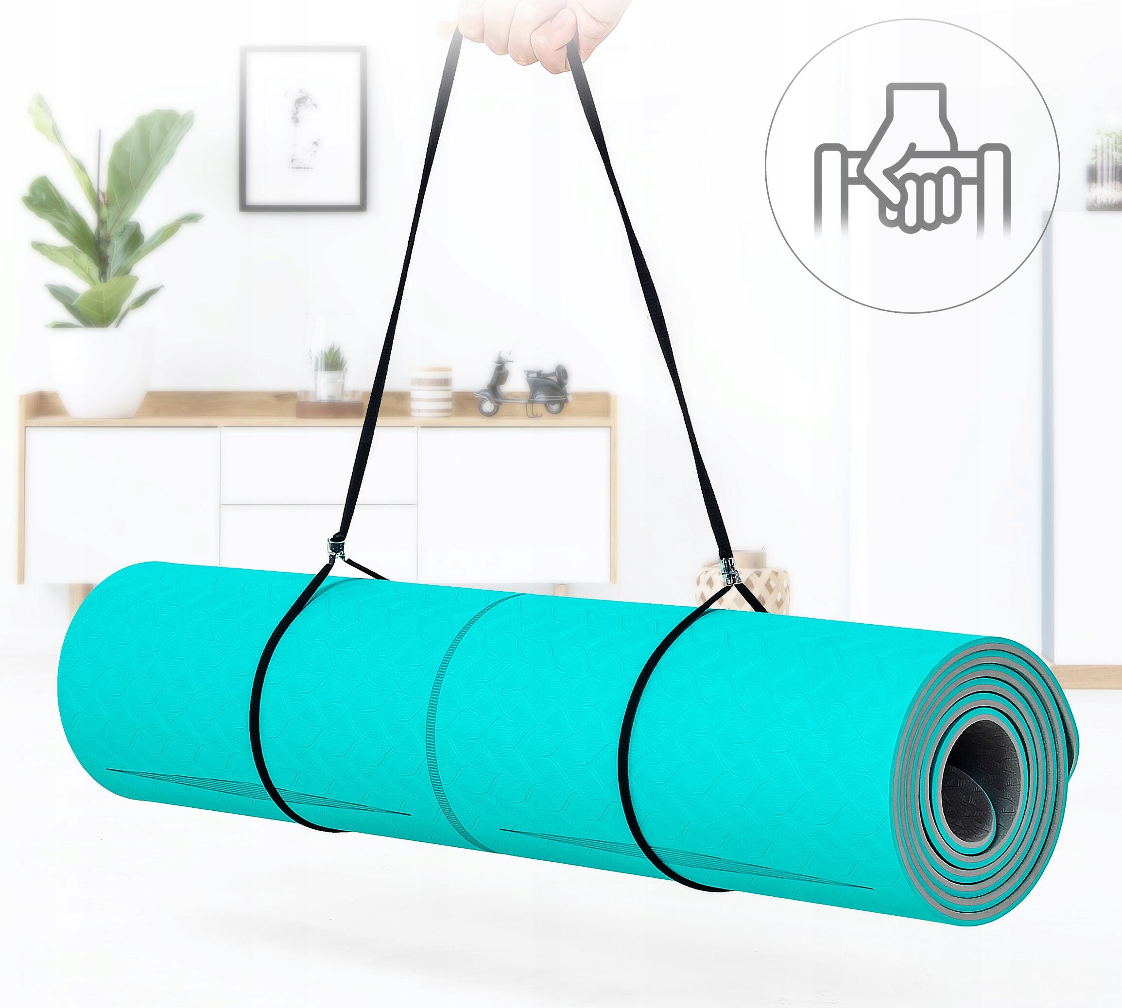Mata do ćwiczeń jogi fitness z paskiem Sapphire SG-1128 6 mm TPE antypoślizgowa 3/7