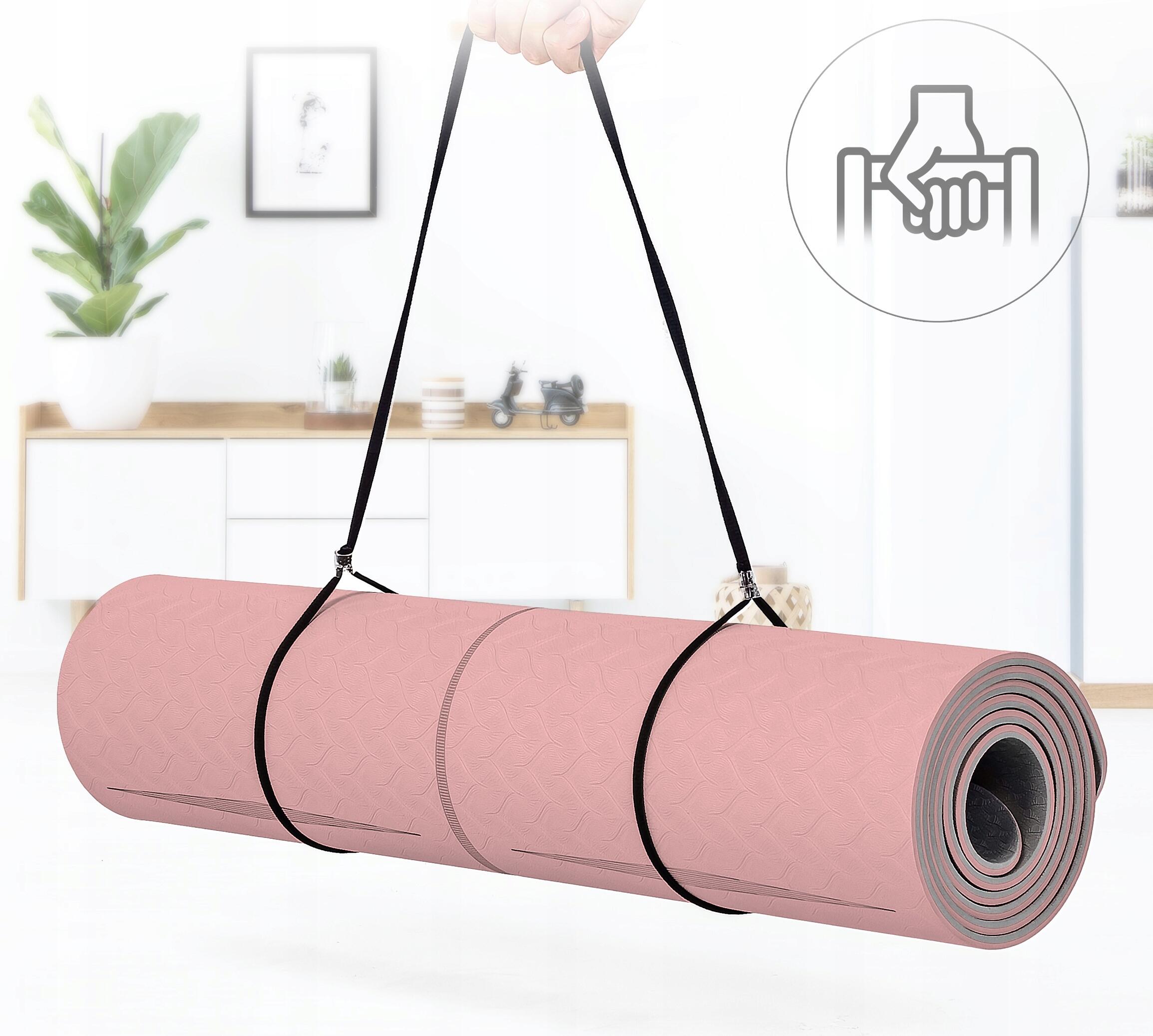 Mata do ćwiczeń jogi fitness z paskiem Sapphire SG-1128 6 mm TPE antypoślizgowa 3/7