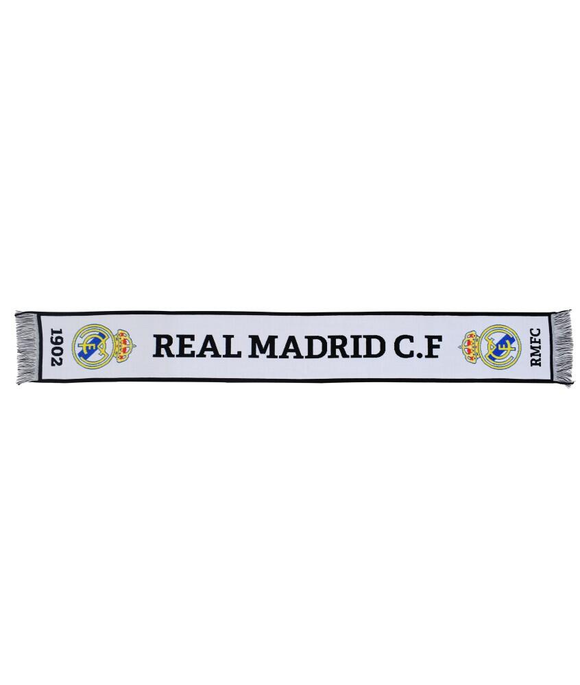 REAL MADRID Cachecol oficial de futebol do Real Madrid CF, branco, modelo 1902 Loom