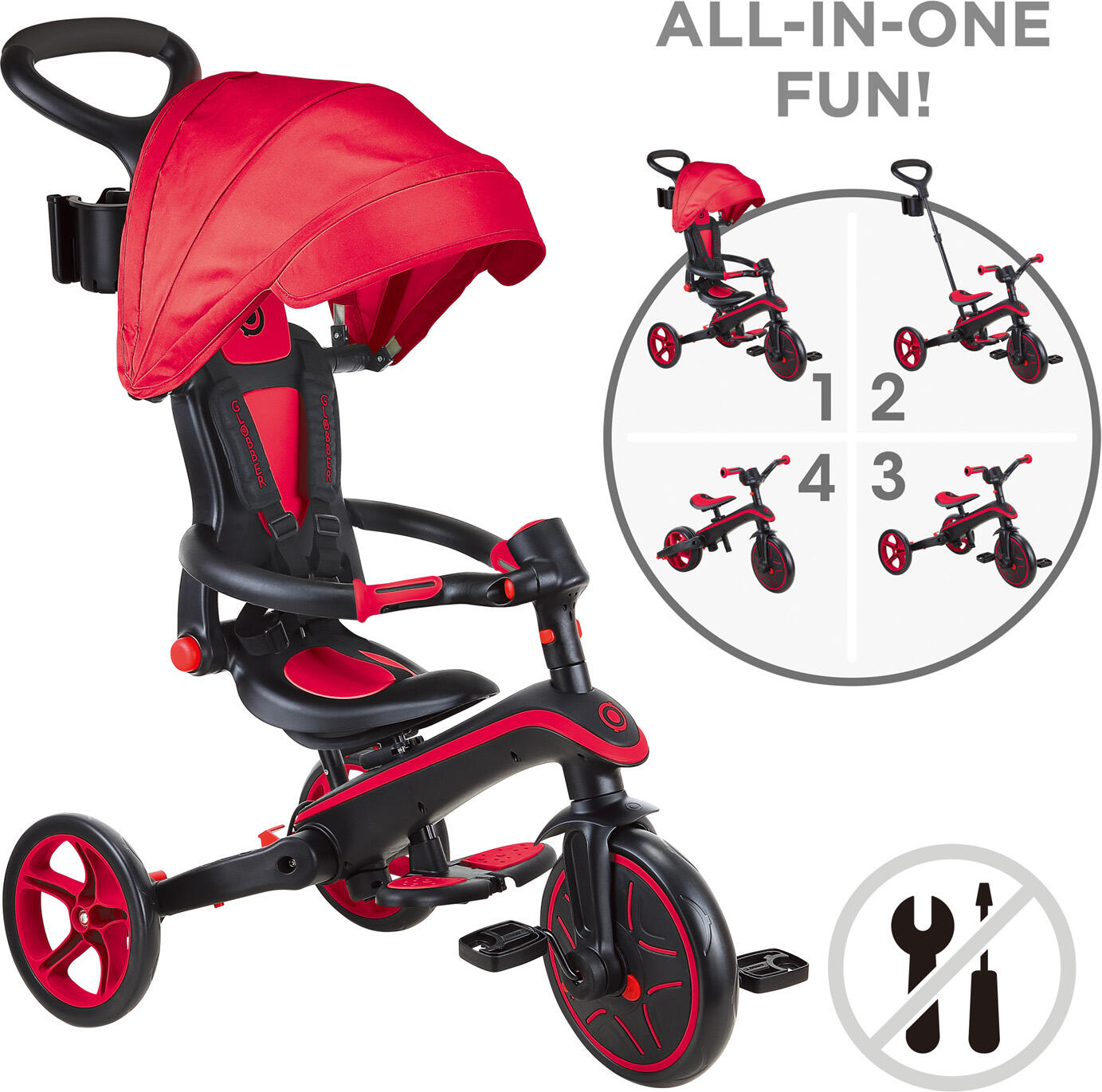 GLOBBER Scooter Laufrad / Dreirad  Trike Explorer 4 in 1 Foldable  Rot