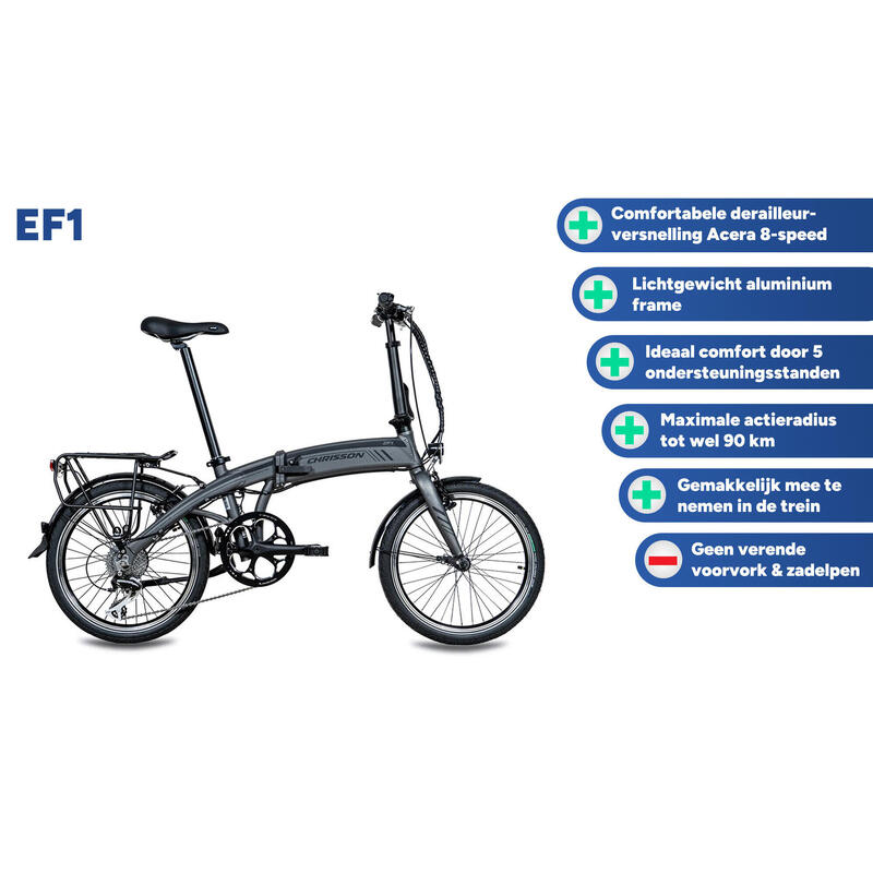 Chrisson elektrische vouwfiets EF1 20 Inch 30 cm Unisex 8V V-Brakes Matgrijs