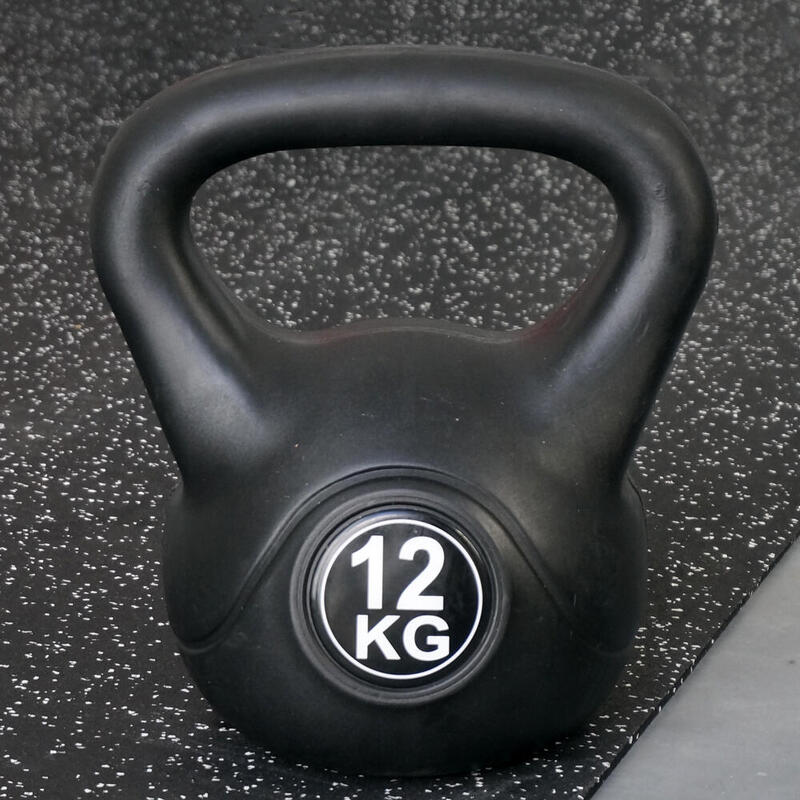 Kettlebell 12 kg - Kunststof - voor binnen en buiten - Zwart