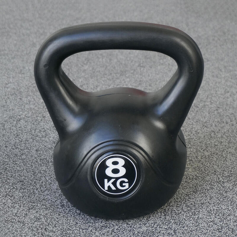 Kettlebell 8 kg - Kunststof - voor binnen en buiten - Zwart