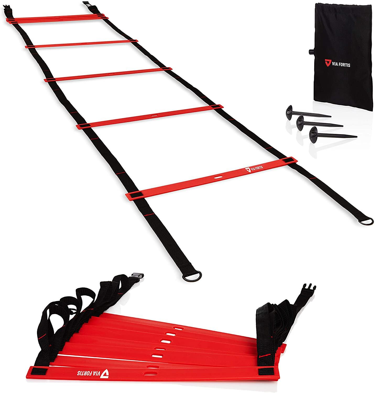 VIA FORTIS Premium Trainingsleiter 2 x 3 m - Fußball Leiter mit Bodenanker & Tasche