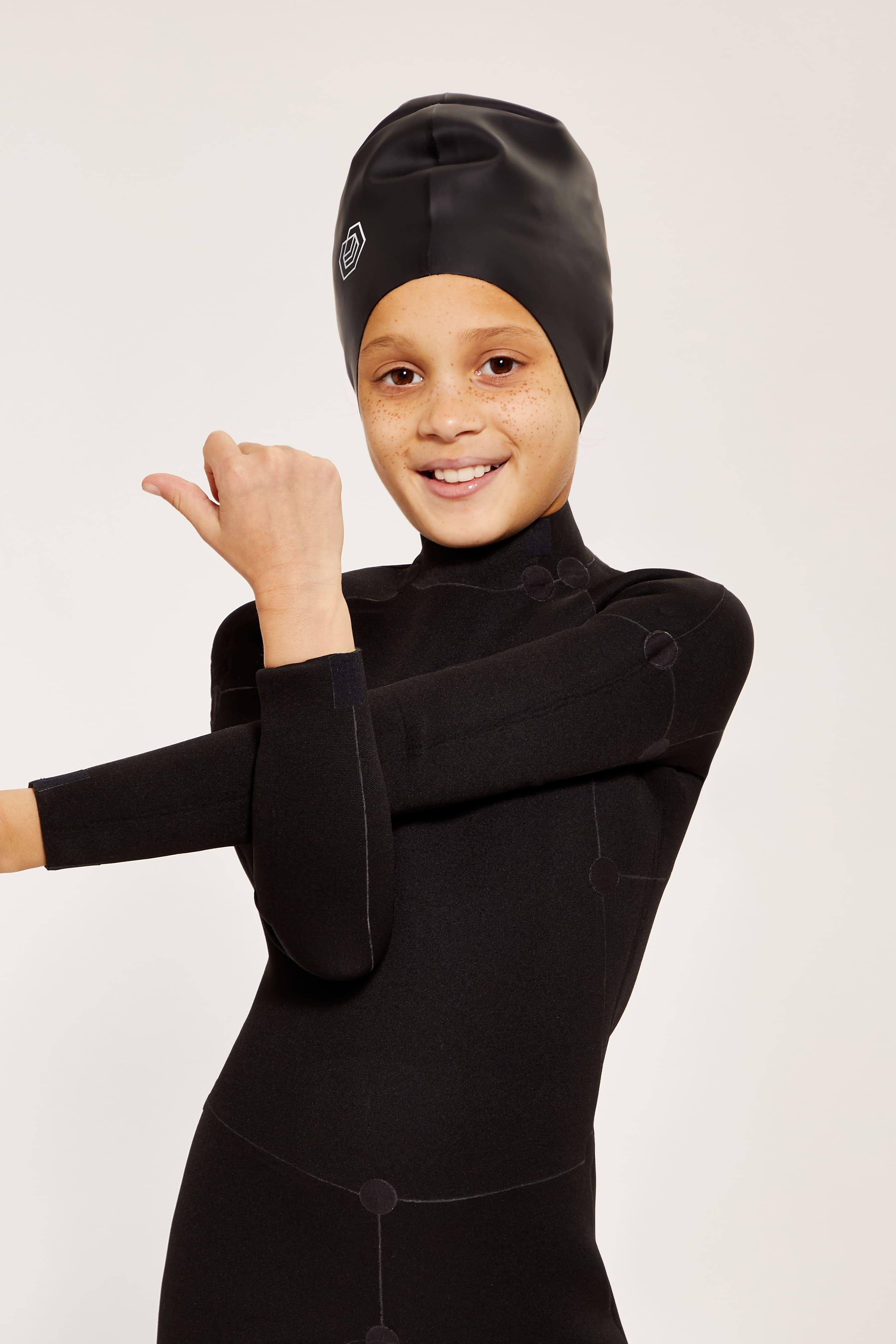 SOUL CAP Children's Swim Cap for Long Hair (Large) - Black