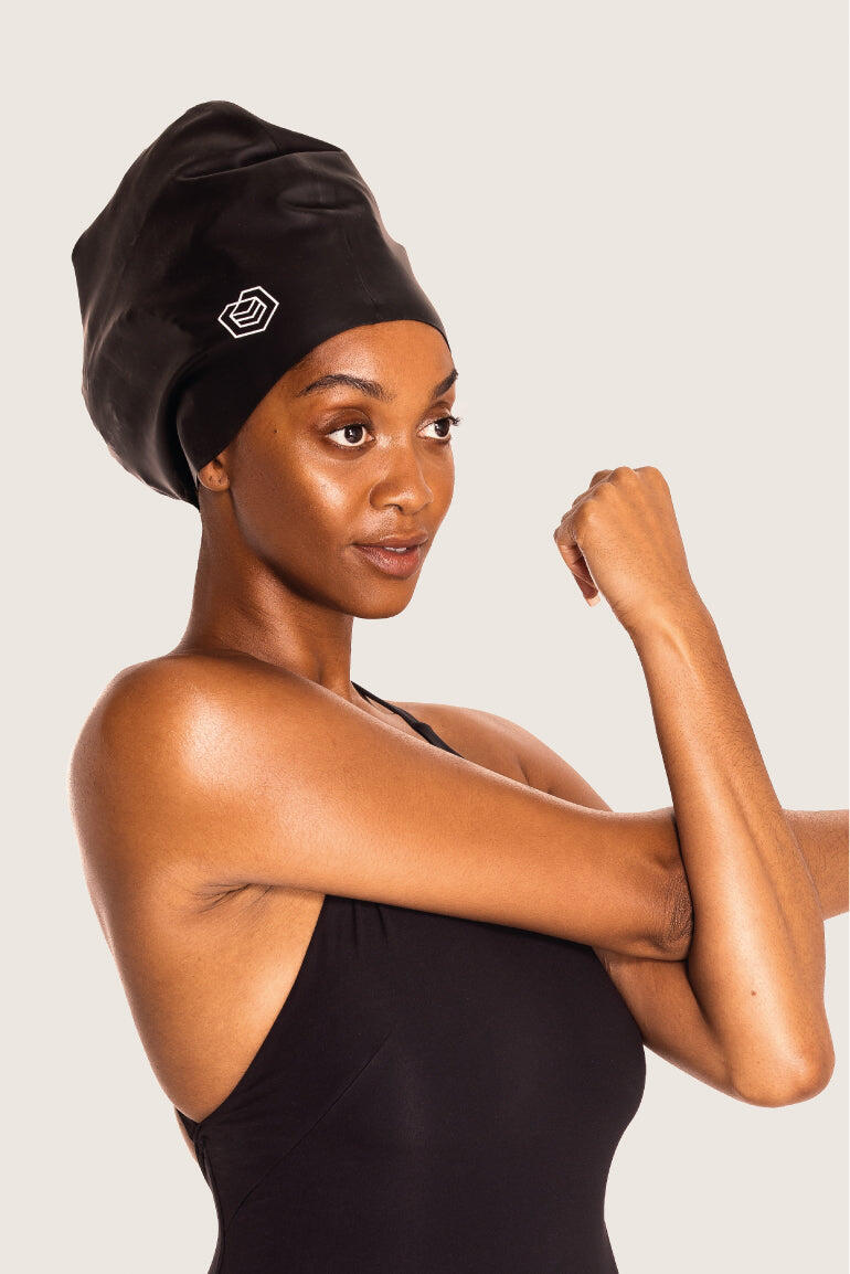 SOUL CAP Swim Cap for Long Hair (XL) - Black